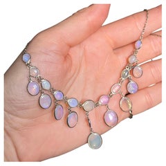 Edwardian Moonstone and Silver Fringe Necklace