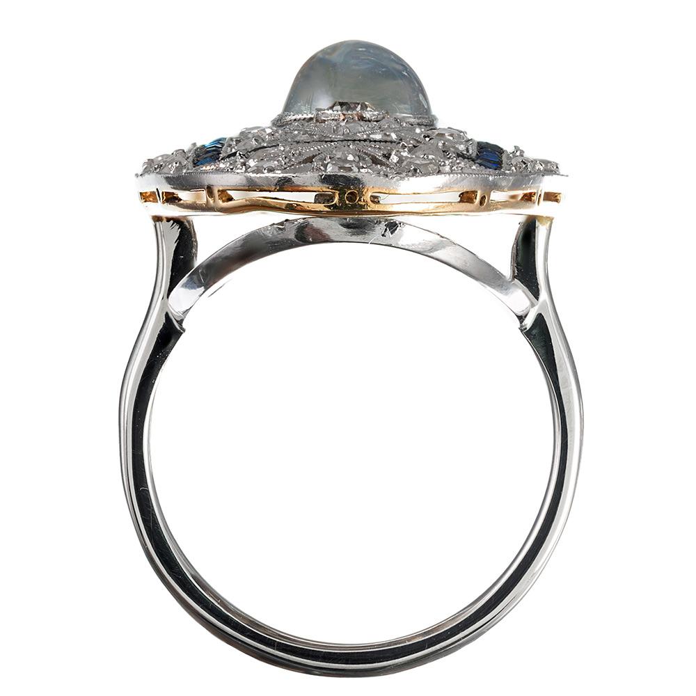 Women's Edwardian Moonstone, Diamond and Sapphire Plaque Ring