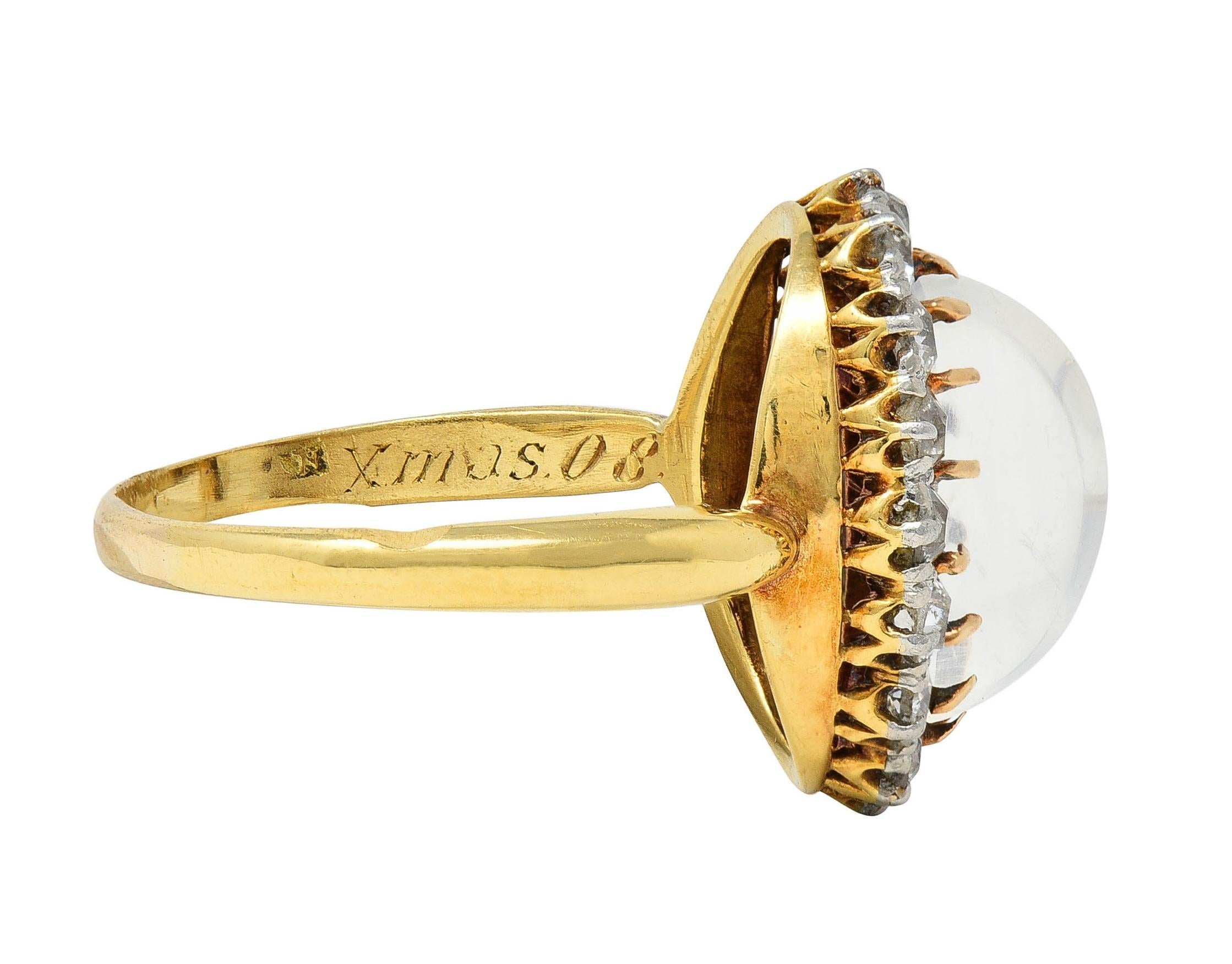 Cabochon Edwardian Moonstone Diamond Platinum 14 Karat Gold Antique Halo Ring For Sale