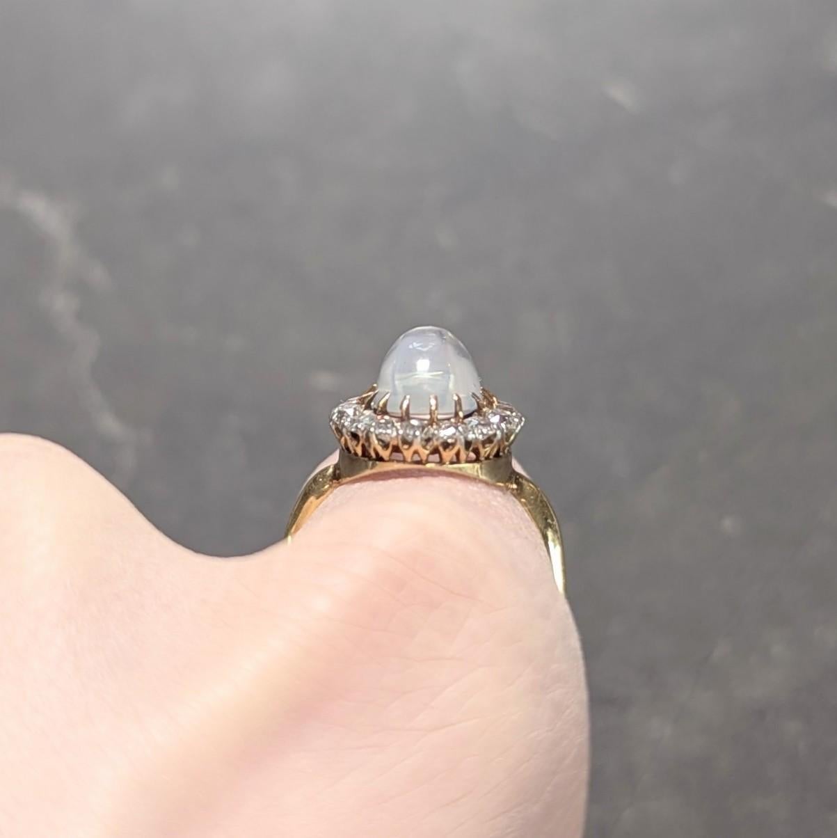Edwardian Moonstone Diamond Platinum 14 Karat Gold Antique Halo Ring For Sale 3
