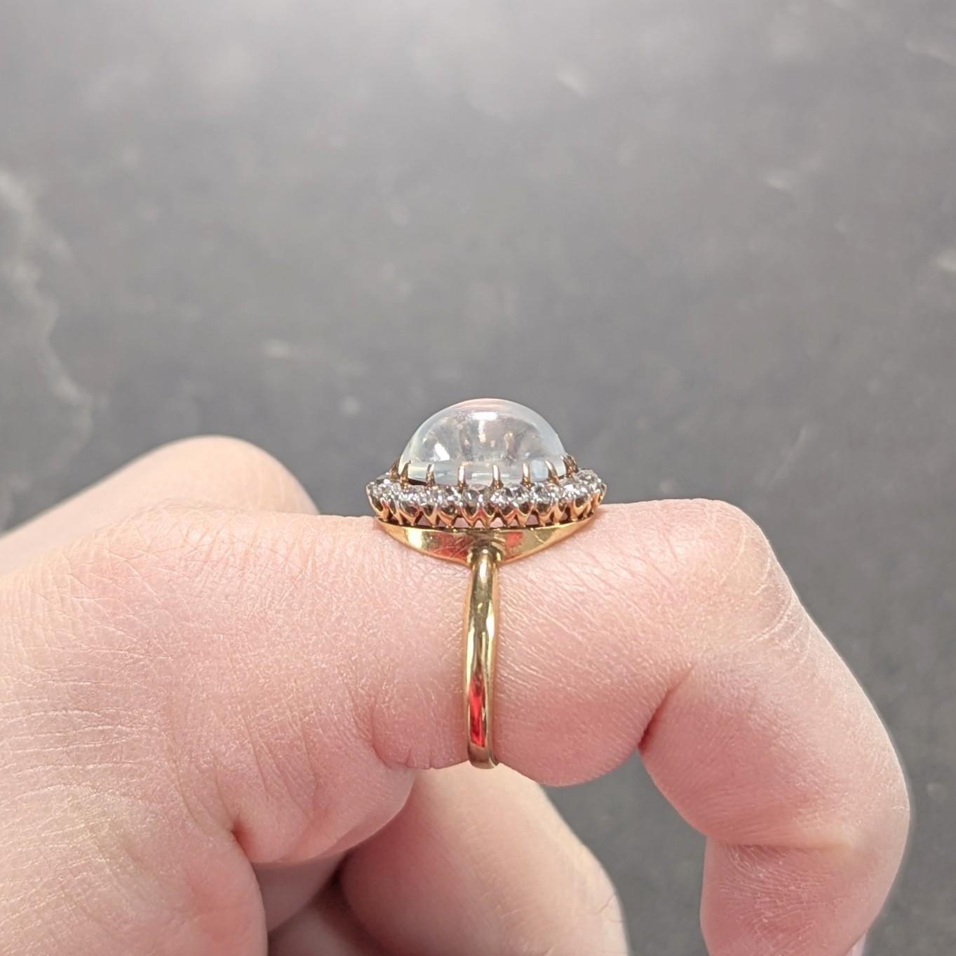 Edwardian Moonstone Diamond Platinum 14 Karat Gold Antique Halo Ring For Sale 4