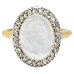 Bague édouardienne ancienne en or jaune 18 carats, platine, diamants et halo en taille-douce