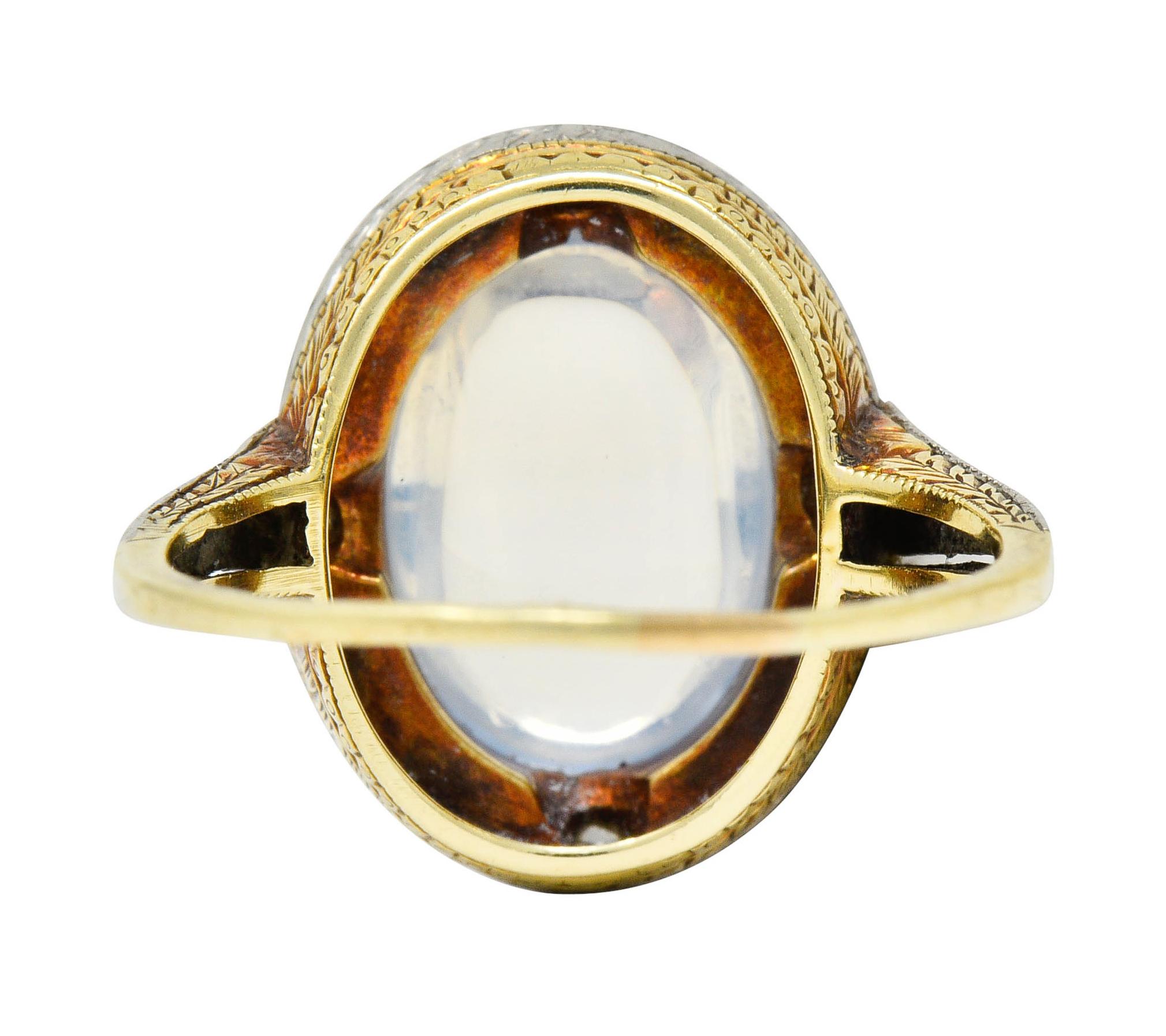 Cabochon Edwardian Moonstone Onyx Diamond Platinum-Topped 14 Karat Gold Ring