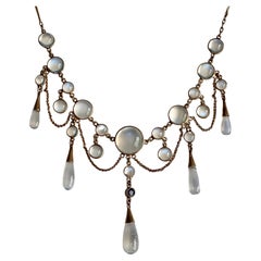 Edwardian Moonstone Sapphire 9K Festoon Necklace