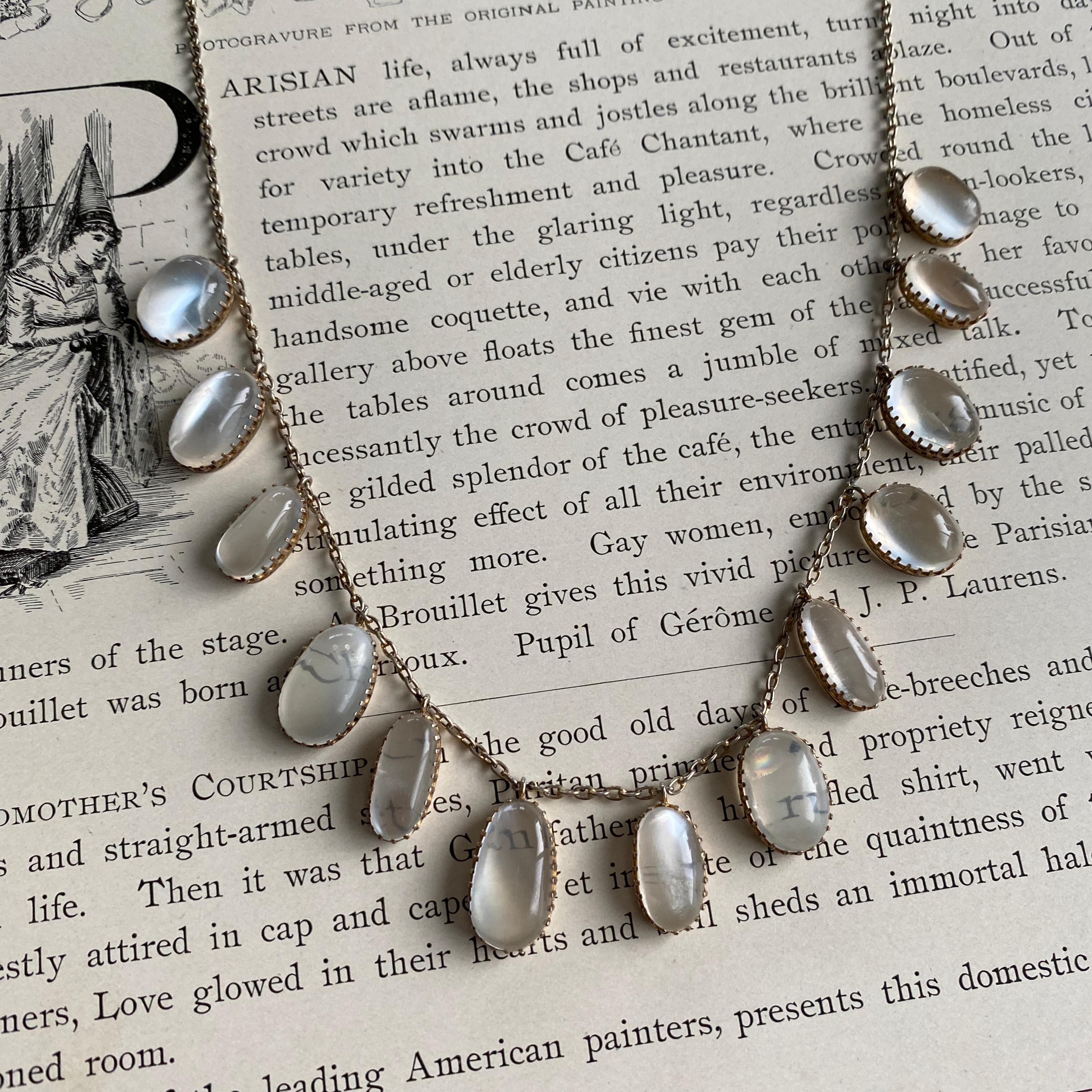 Edwardian Moonstone Silver Festoon Necklace For Sale 5