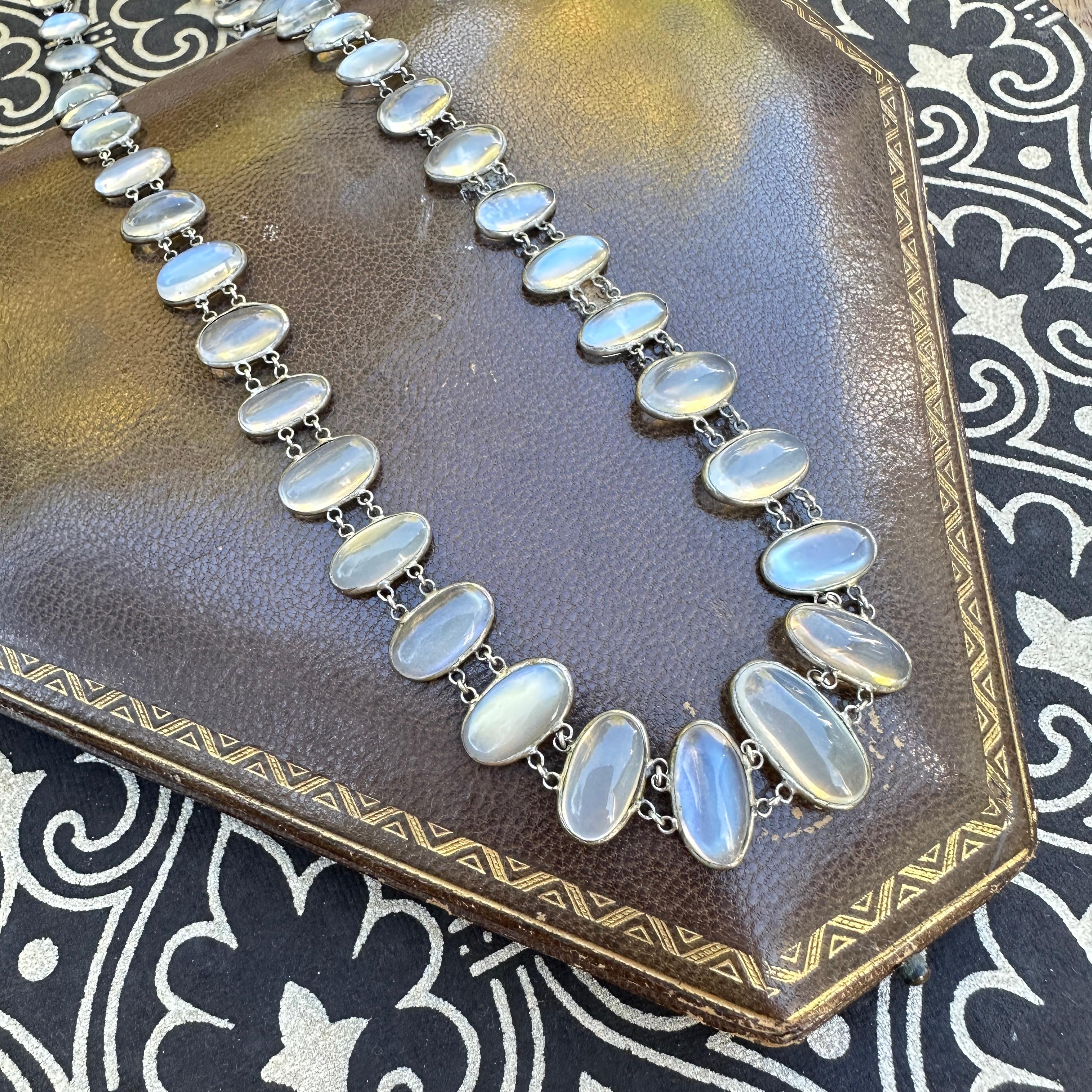 Edwardian Moonstone Silver Festoon Necklace For Sale 7