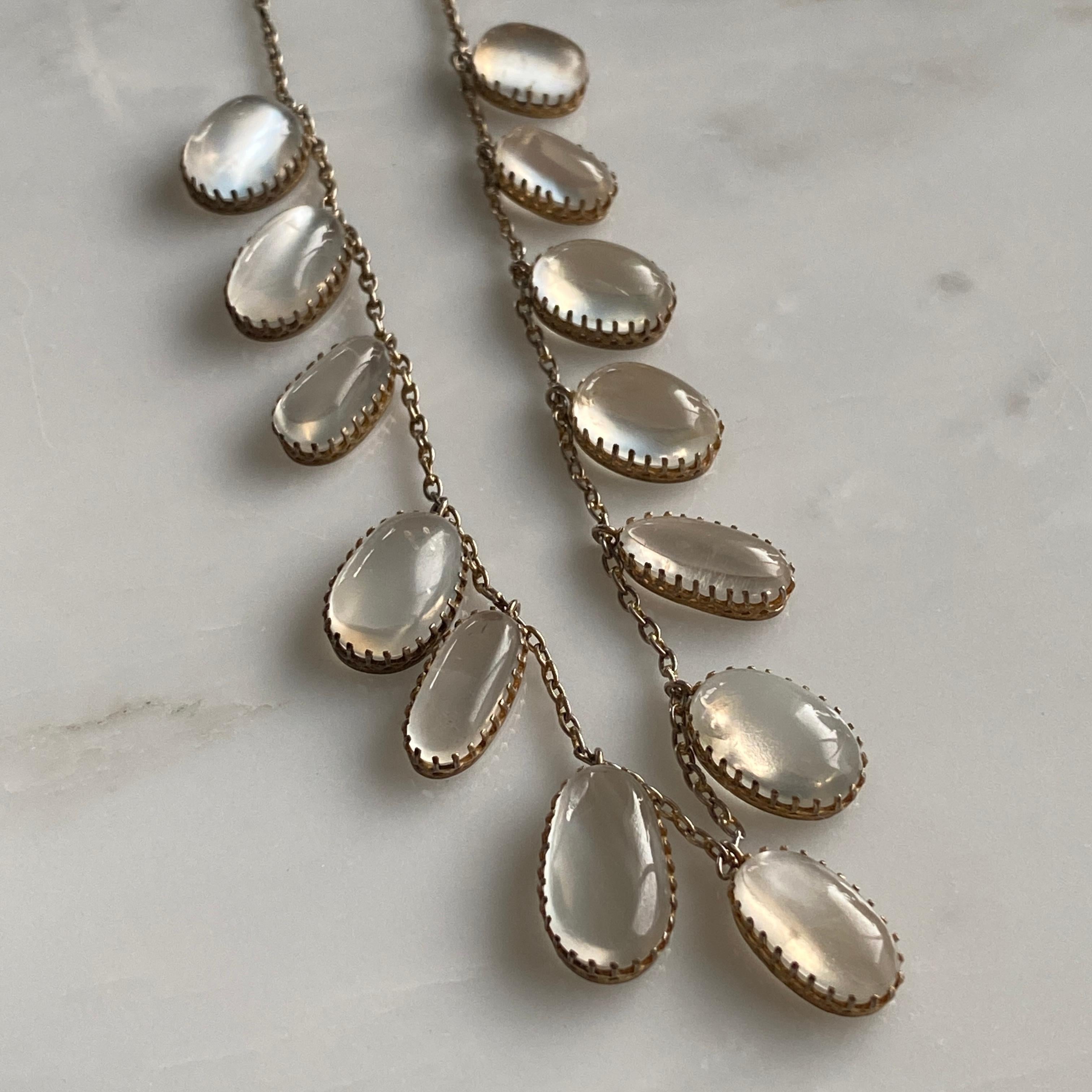 Edwardian Moonstone Silver Festoon Necklace For Sale 10