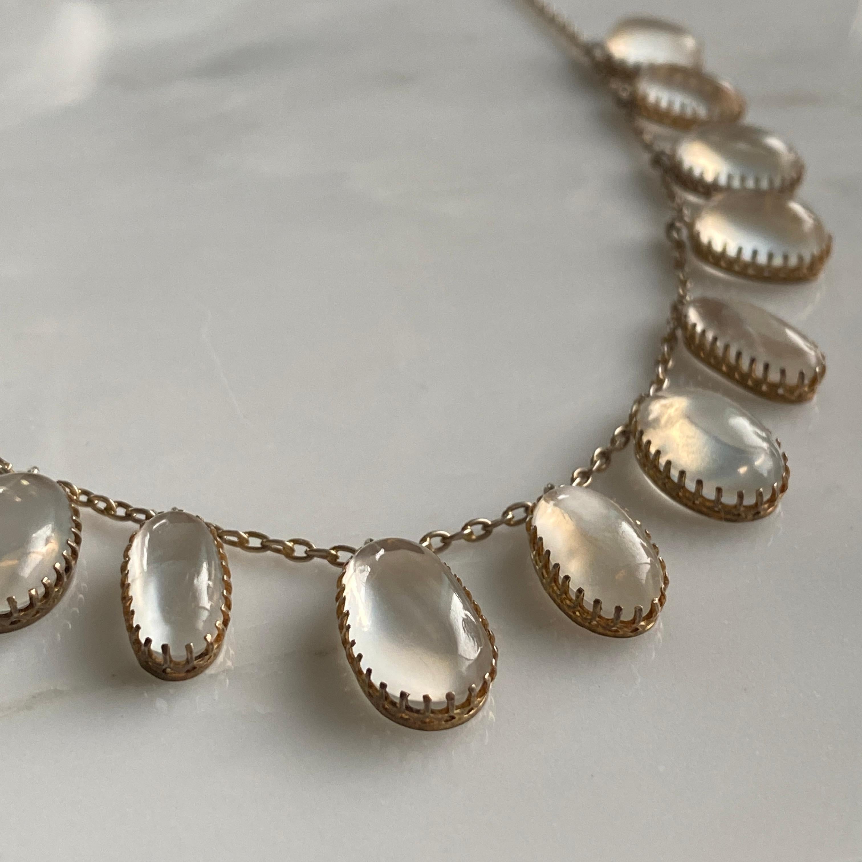 Edwardian Moonstone Silver Festoon Necklace For Sale 12