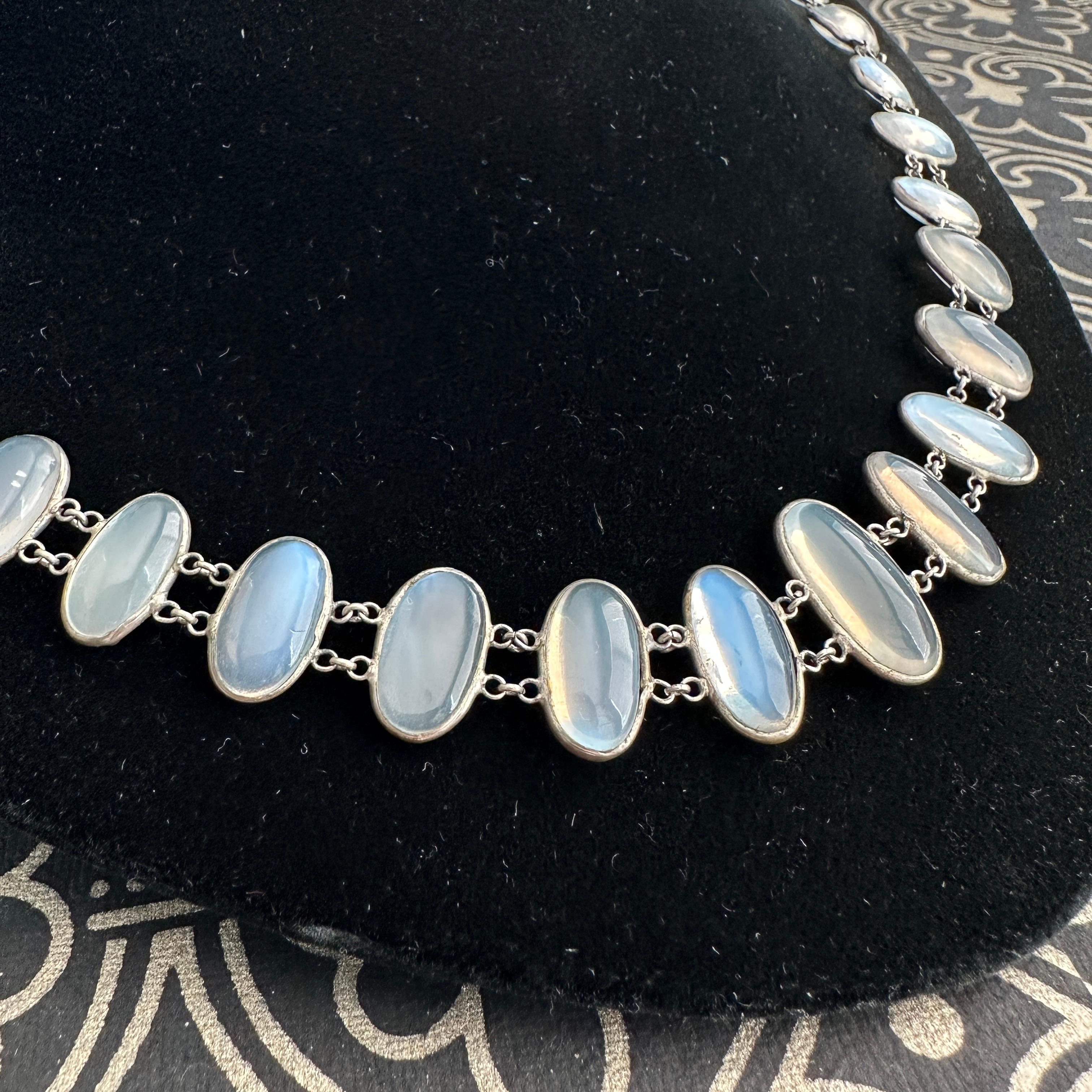 Edwardian Moonstone Silver Festoon Necklace For Sale 13