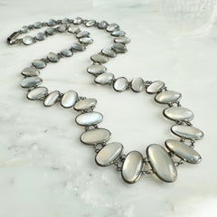 Edwardian Moonstone Silver Festoon Necklace