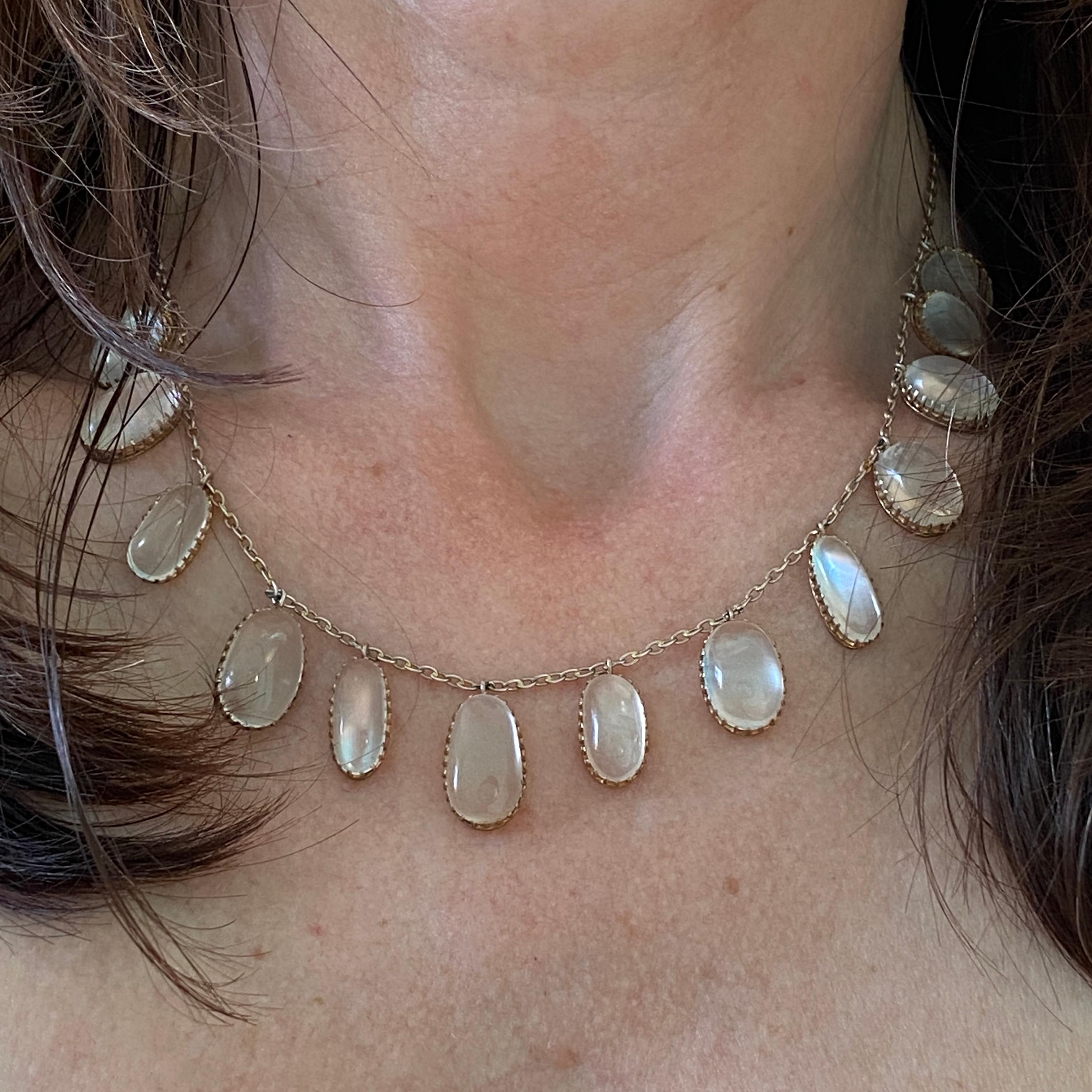 Edwardian Mondstein Silber Festoon Halskette im Zustand „Gut“ im Angebot in Scotts Valley, CA