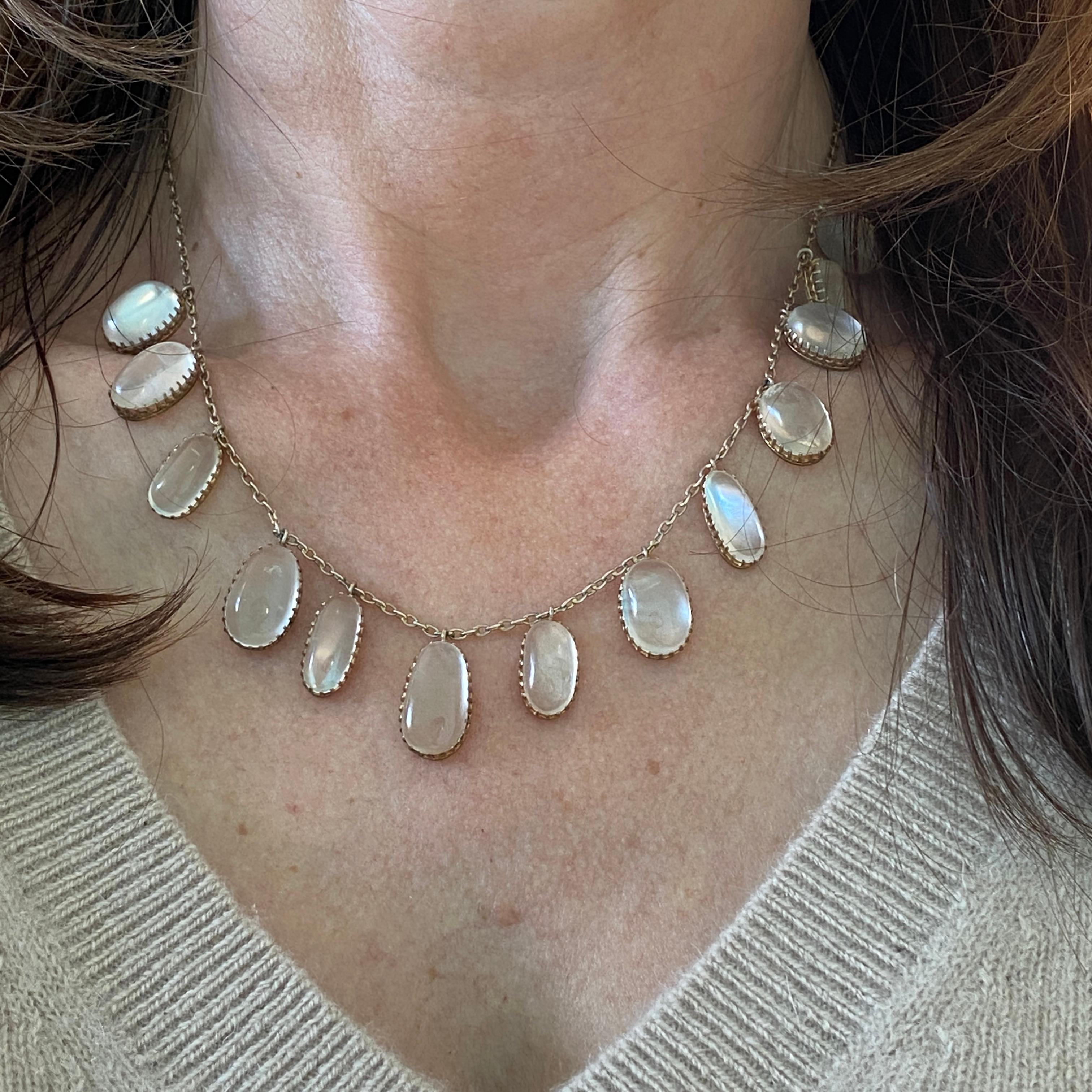 Cabochon Edwardian Moonstone Silver Festoon Necklace