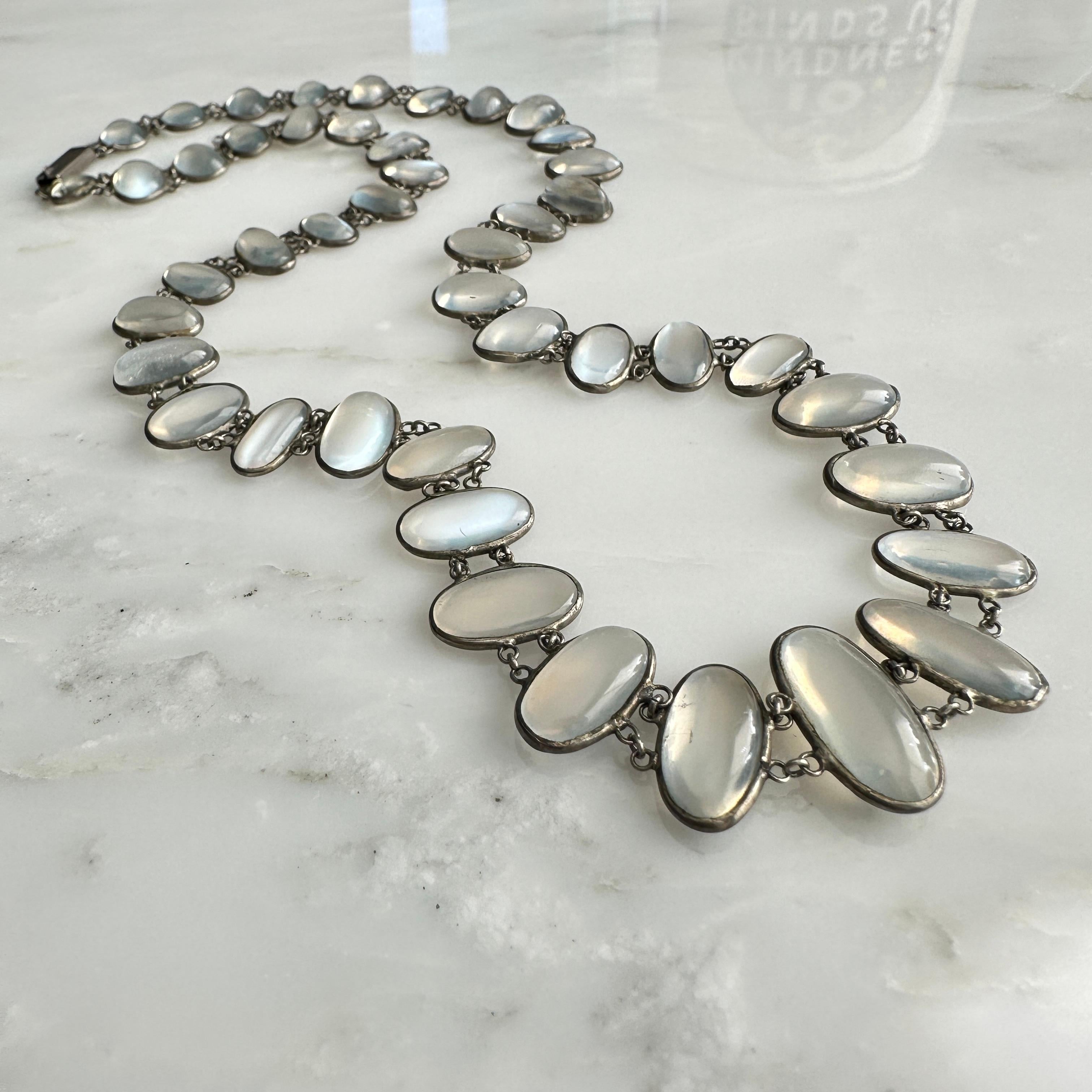 Women's Edwardian Moonstone Silver Festoon Necklace For Sale