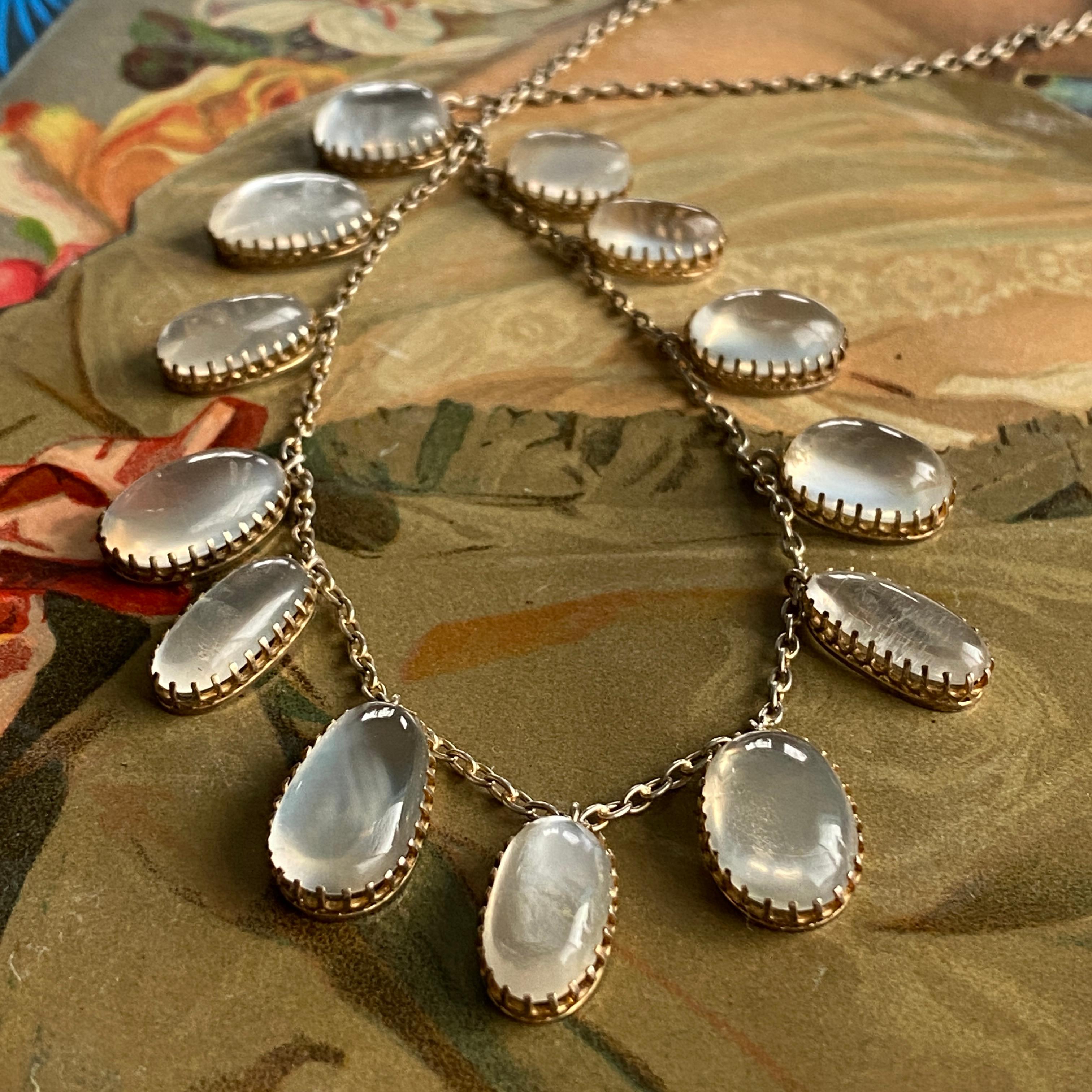 Edwardian Moonstone Silver Festoon Necklace For Sale 2