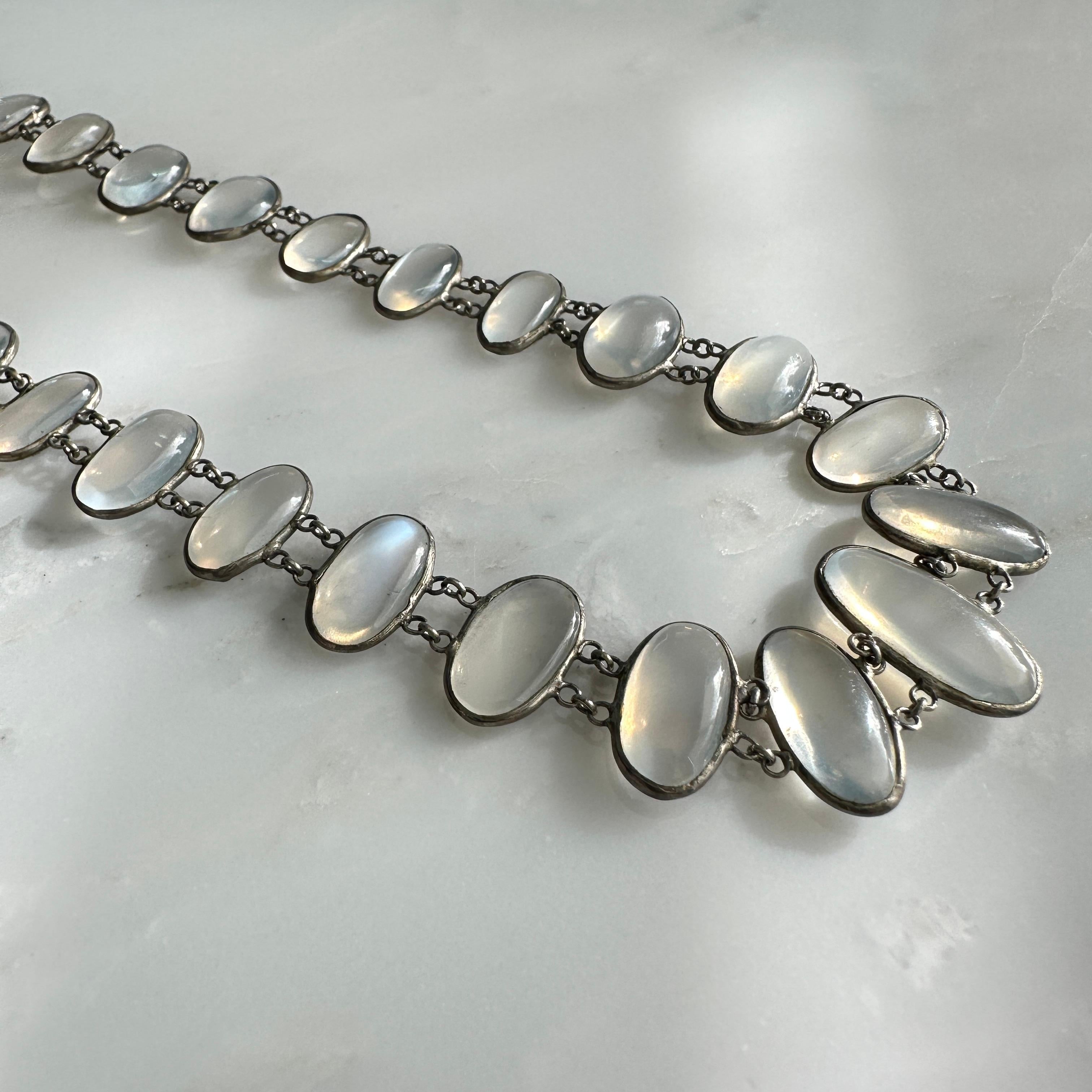 Edwardian Moonstone Silver Festoon Necklace For Sale 2