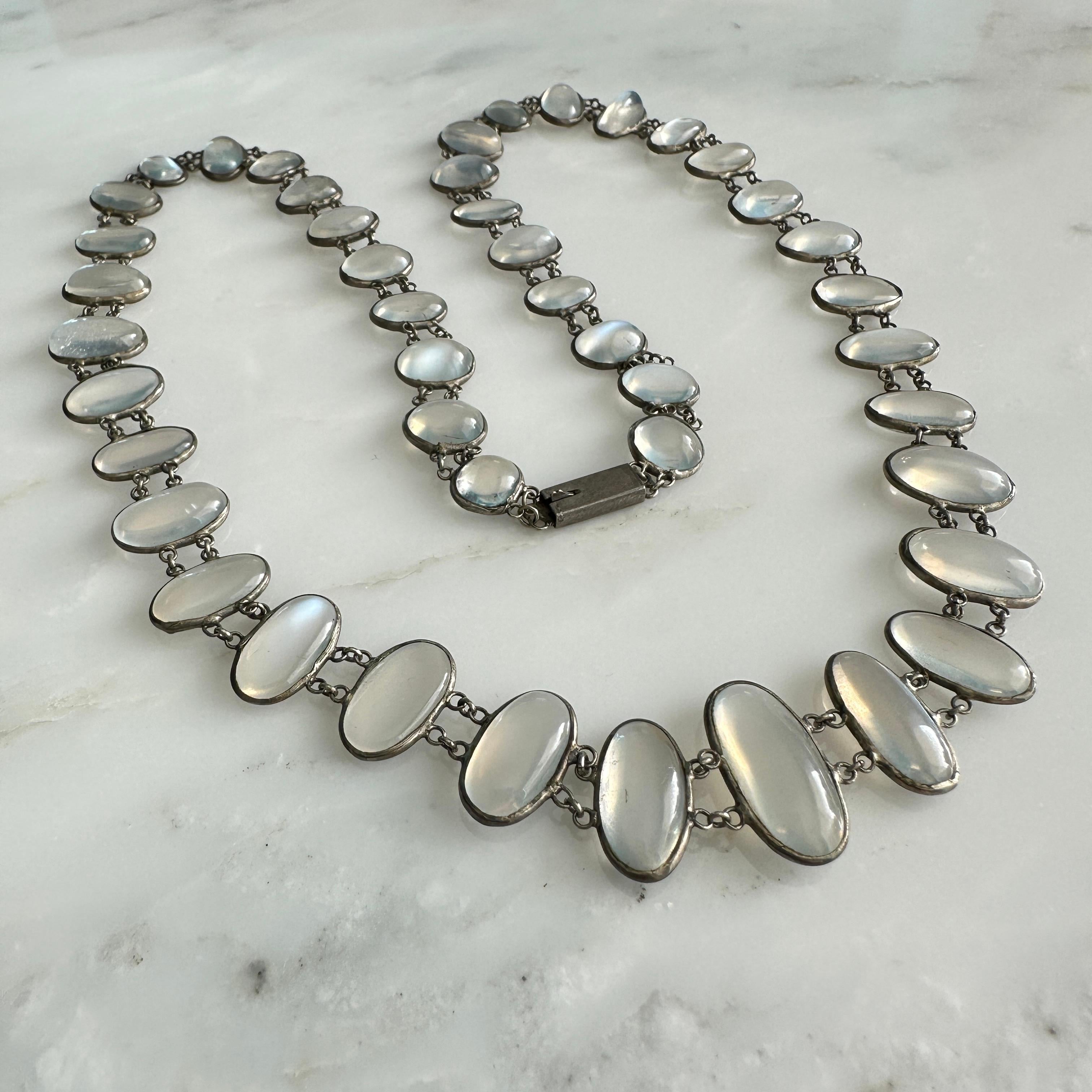 Edwardian Moonstone Silver Festoon Necklace For Sale 3