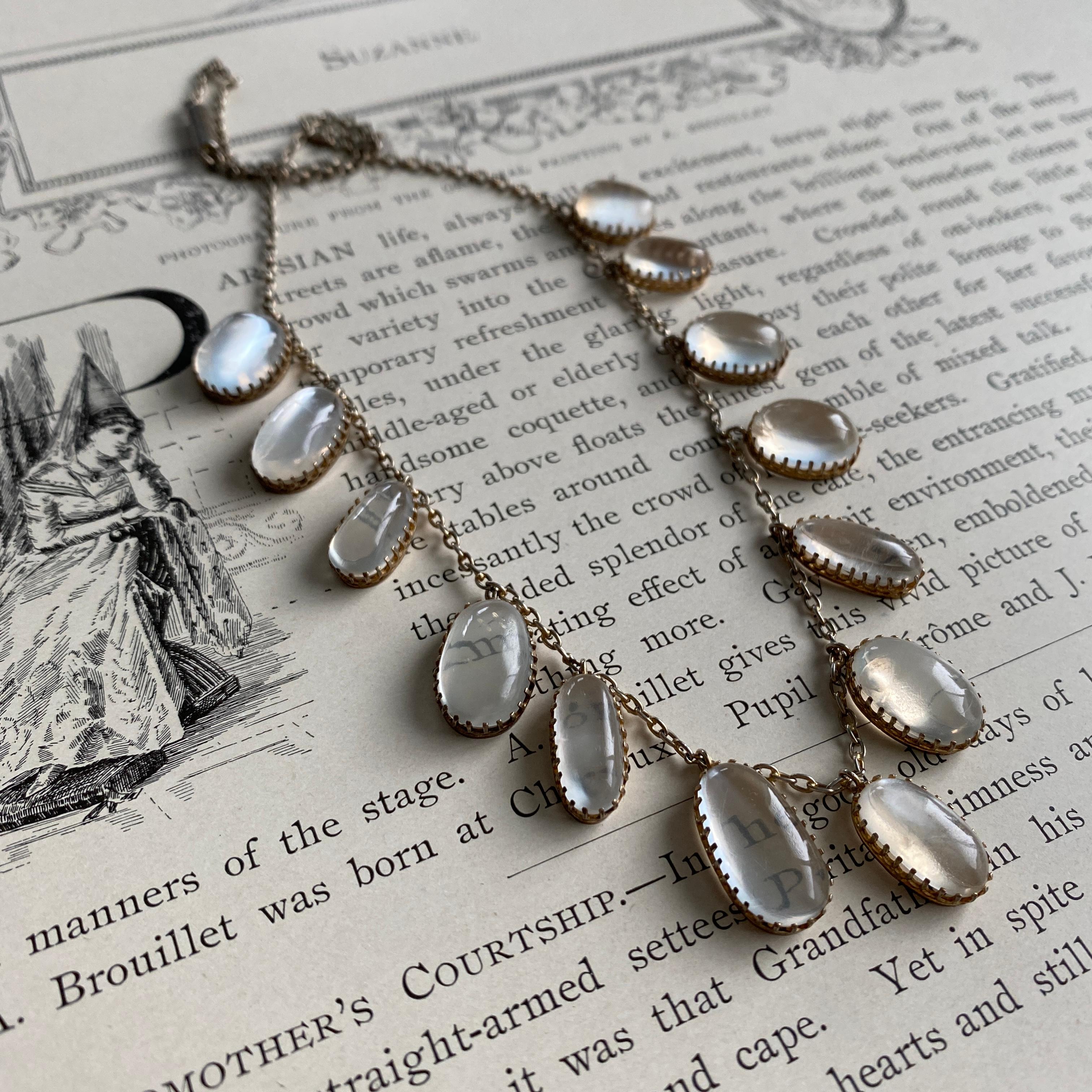 Edwardian Moonstone Silver Festoon Necklace For Sale 4