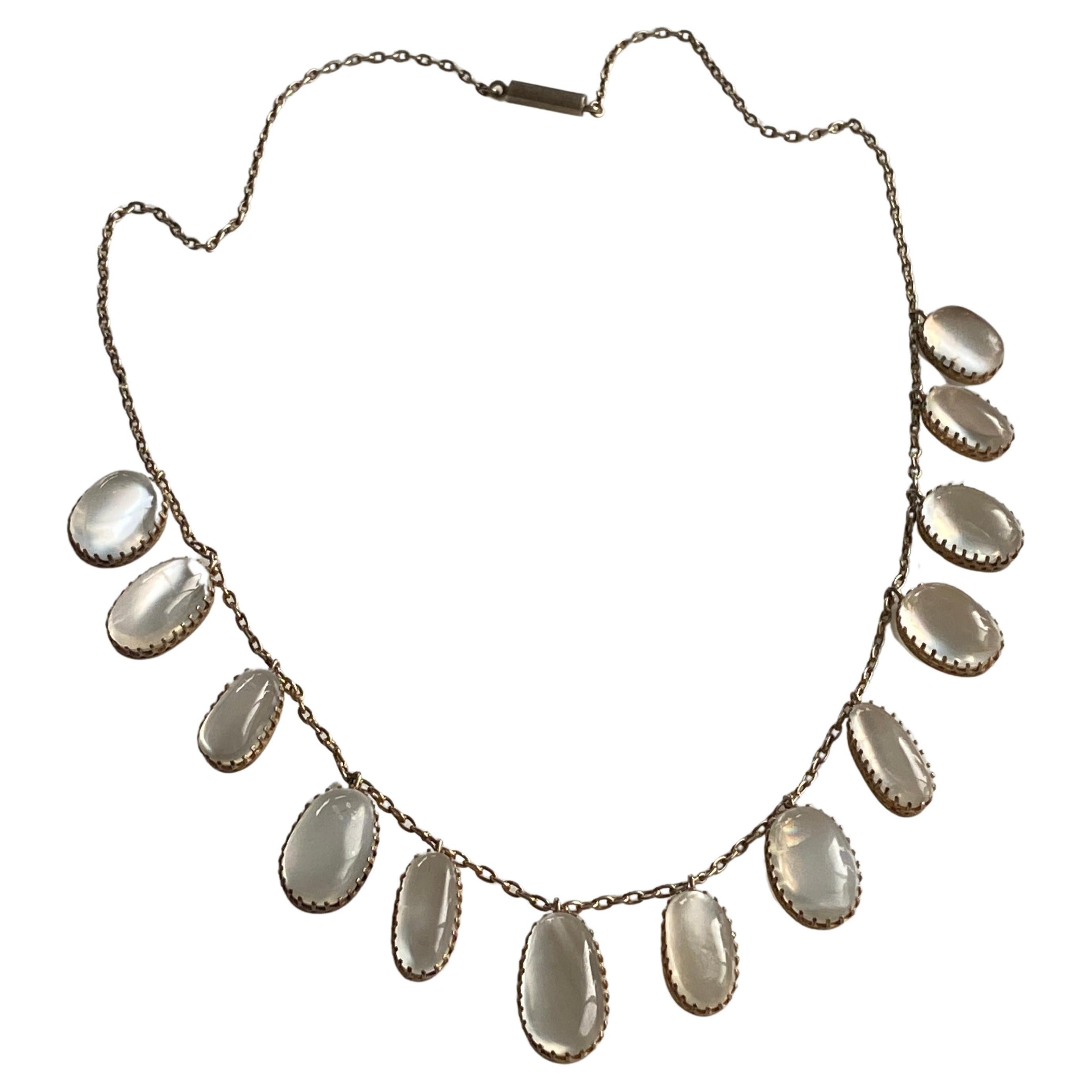 Edwardian Moonstone Silver Festoon Necklace For Sale