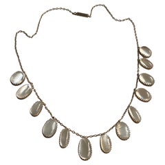 Antique Edwardian Moonstone Silver Festoon Necklace