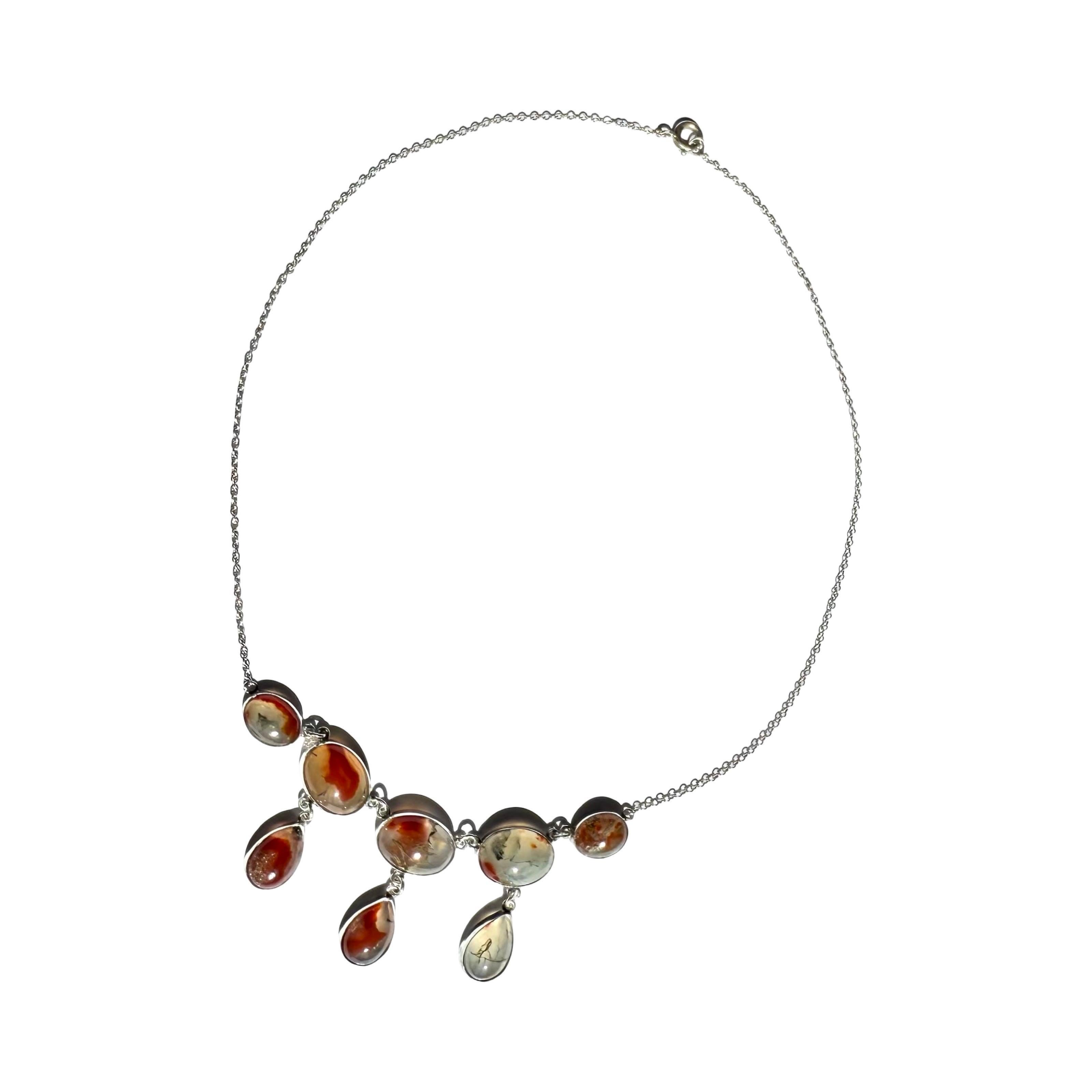 Edwardian moss agate lavaliere 925 sterling silver necklace / lavaliere, antique For Sale 8