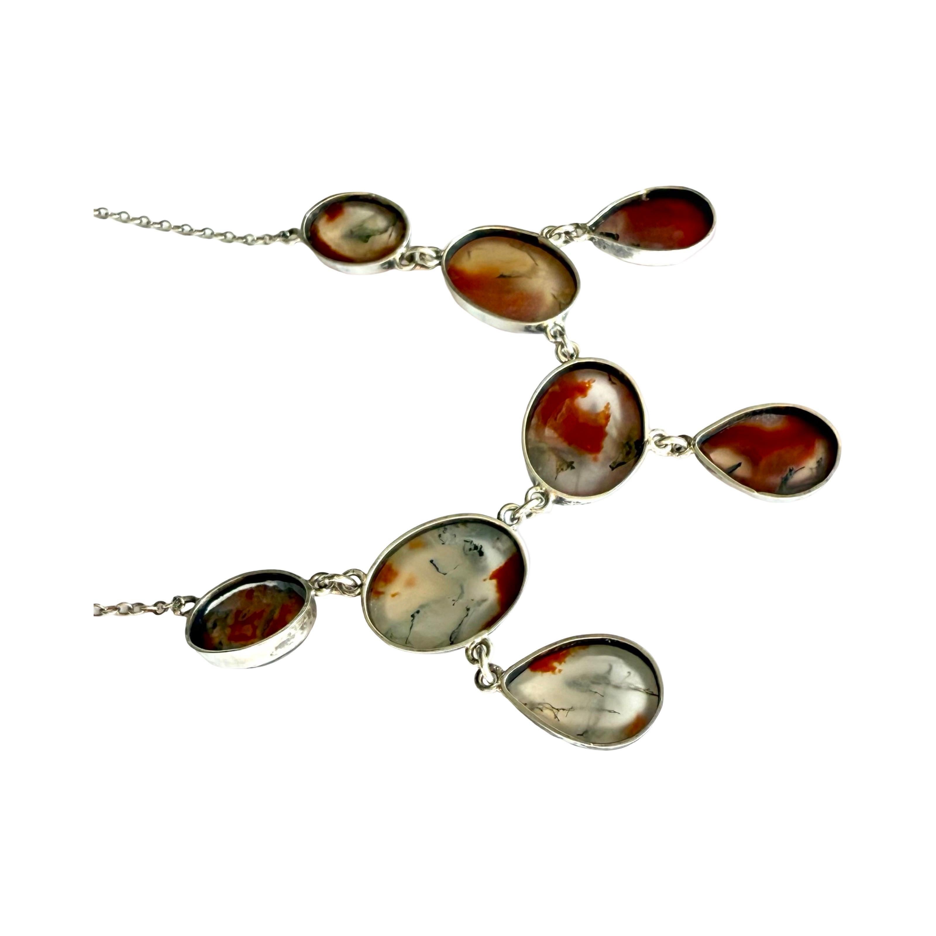 Edwardian moss agate lavaliere 925 sterling silver necklace / lavaliere, antique For Sale 3