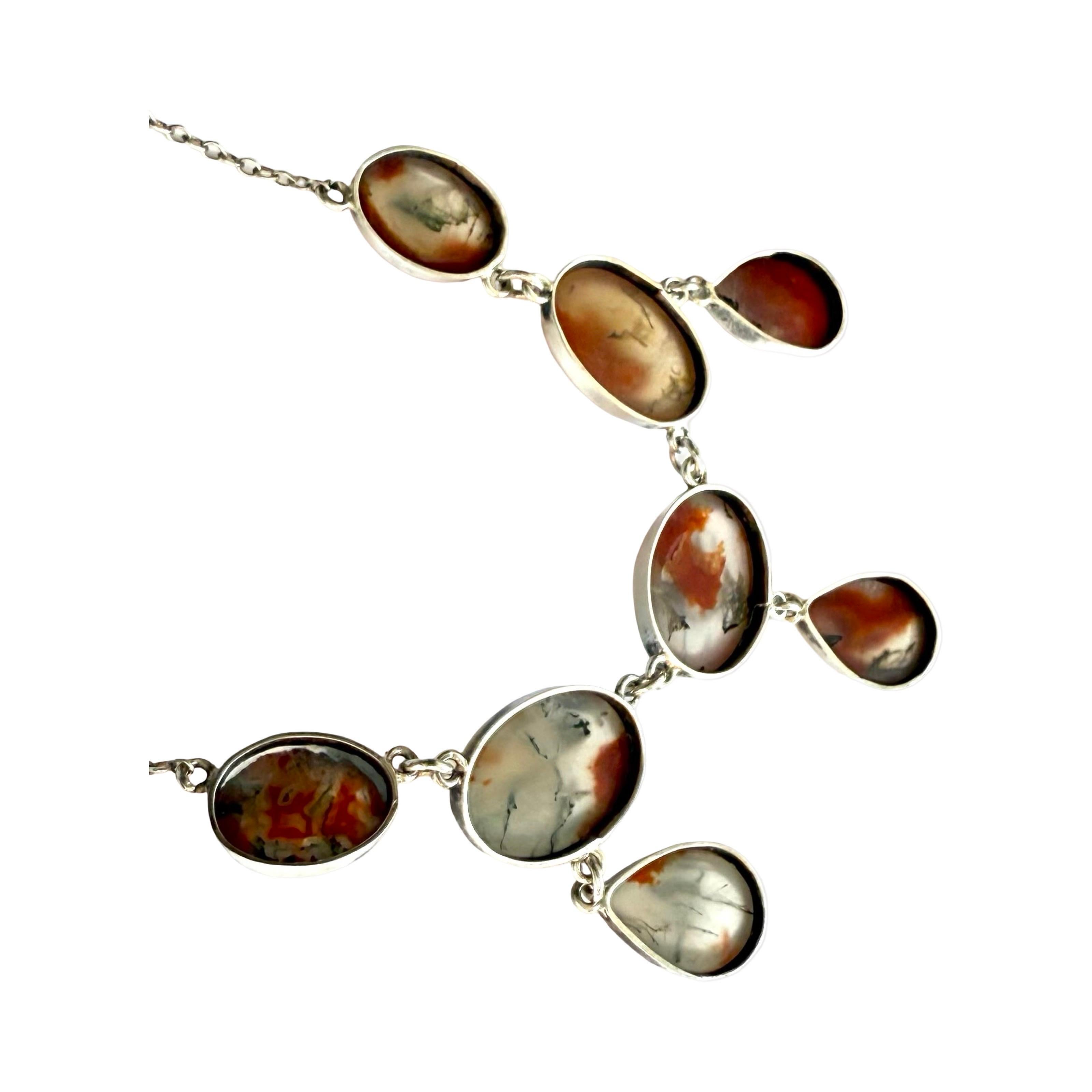 Edwardian moss agate lavaliere 925 sterling silver necklace / lavaliere, antique For Sale 5