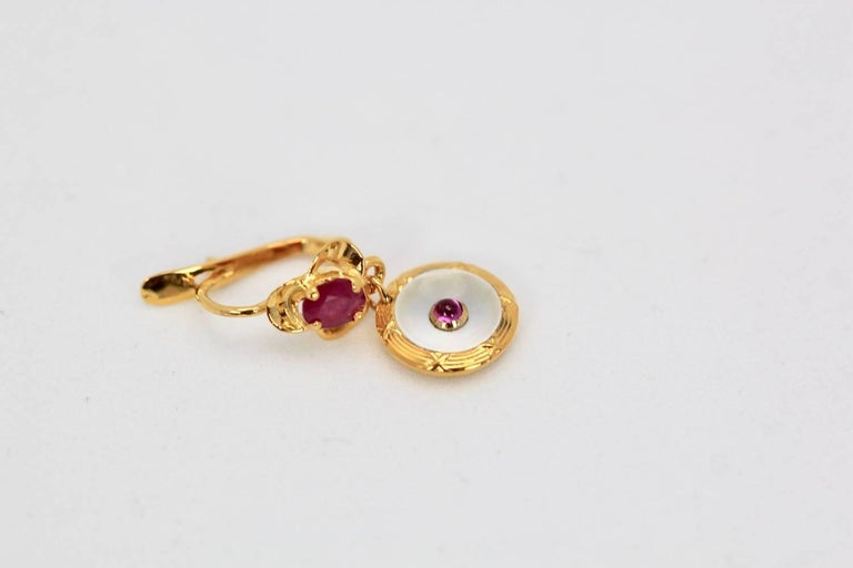 Edwardian Mother-of-Pearl Drop Earrings Ruby Center Ruby Top 18 Karat ...