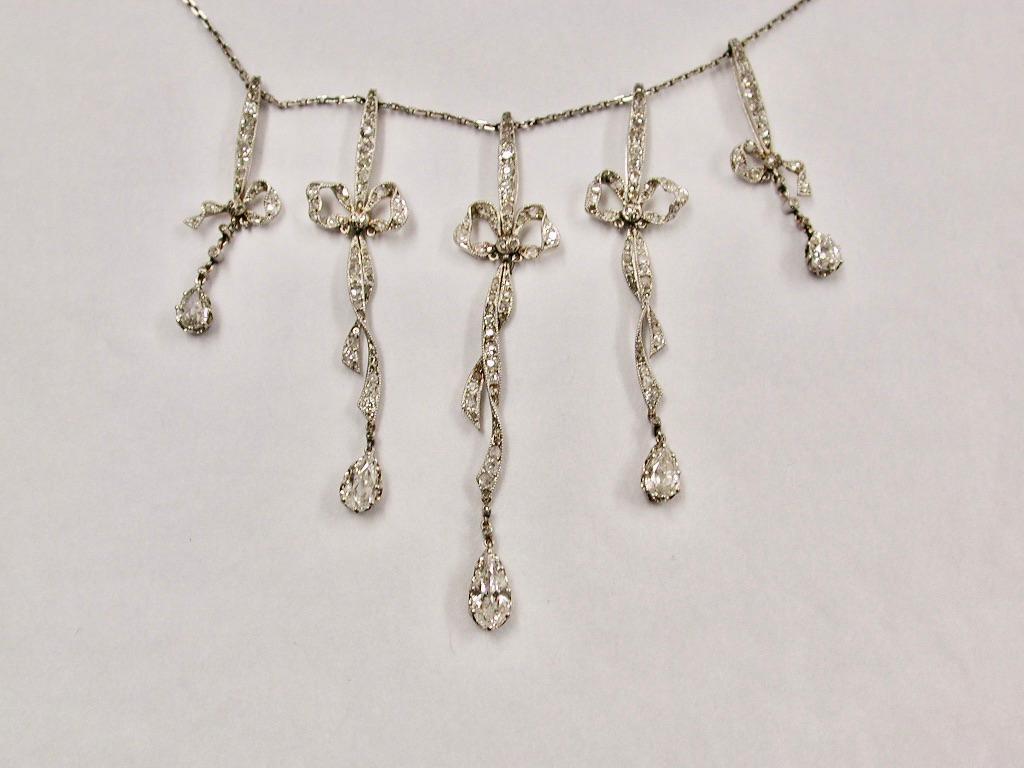 Old Mine Cut Edwardian Multi Diamond Necklace with Integral 18ct Gold Chain, Dated Circa 1910 For Sale