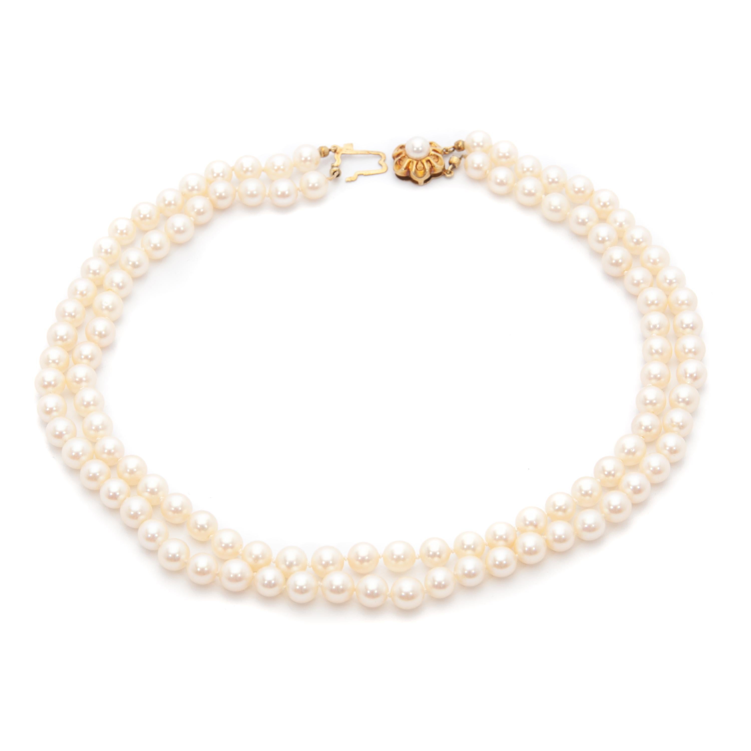 14K Gold Multi-Strand Beaded Pearl Necklace In Good Condition For Sale In Rotterdam, NL