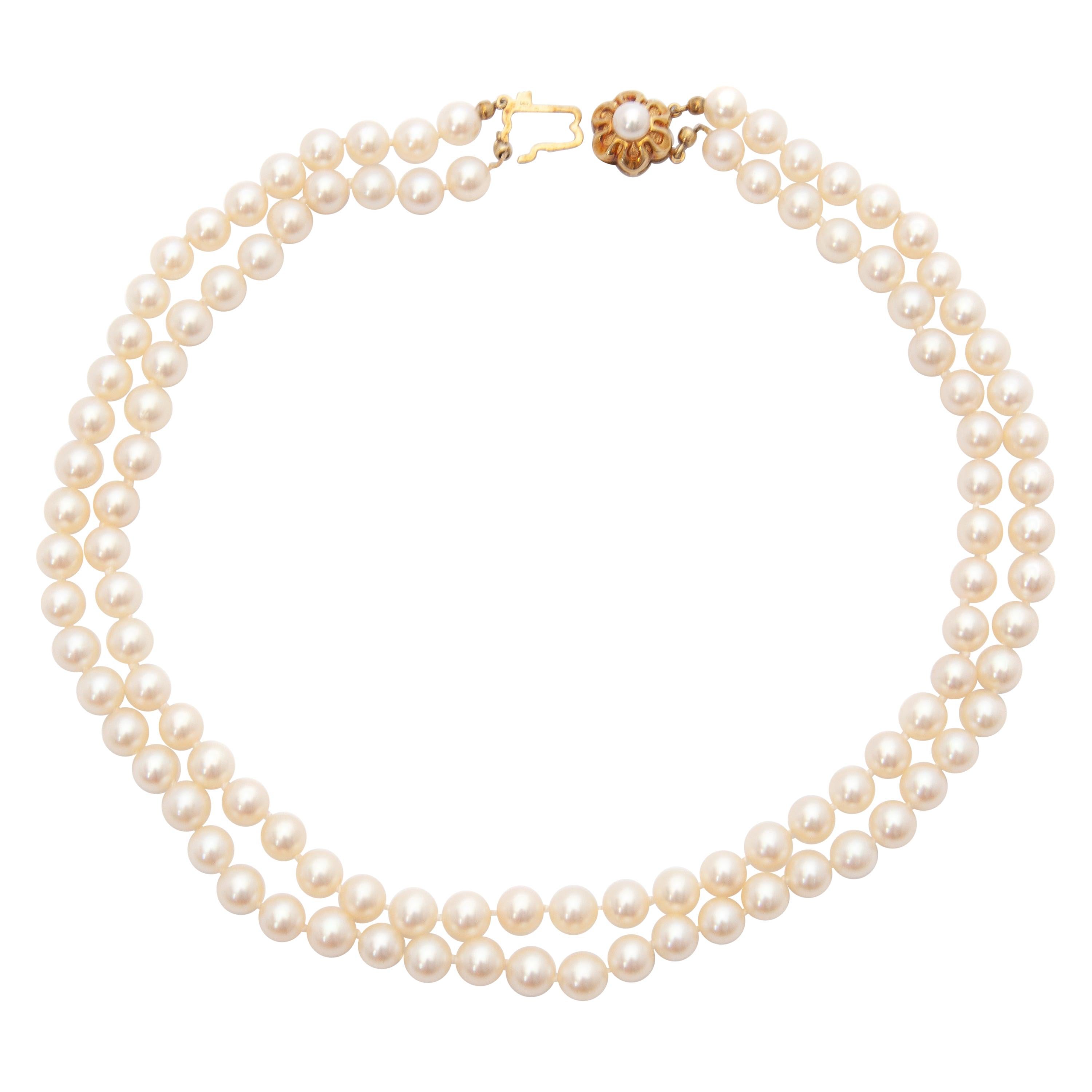 14K Gold Multi-Strand Beaded Pearl Necklace For Sale