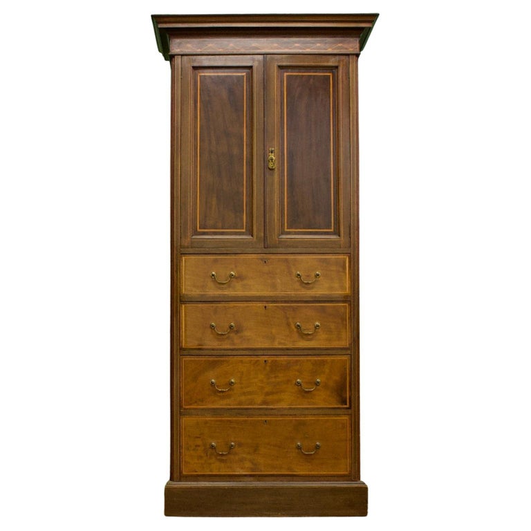 Edwardian Narrow Linen Cabinet or Hall Cupboard, 1910s at 1stDibs