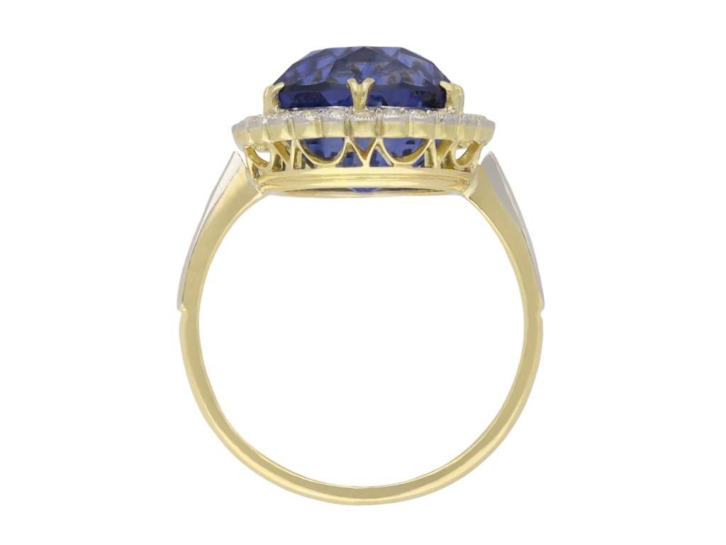 Edwardianischer Ring mit natürlichem Ceylon-Saphir und Diamant-Krone, um 1915 (Rundschliff) im Angebot