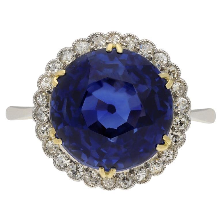 Edwardian Natural Ceylon Sapphire and Diamond Coronet Cluster Ring, circa 1915 For Sale