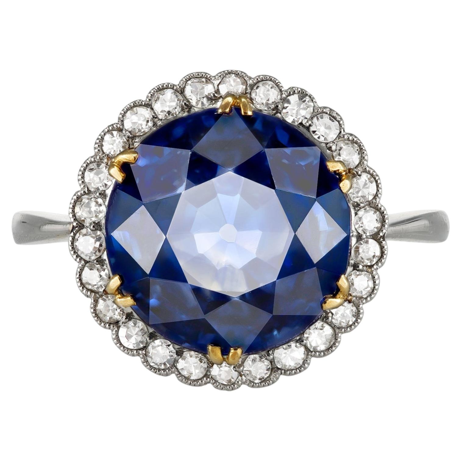 Edwardian Natural Ceylon Sapphire and Diamond Coronet Cluster Ring, circa 1915