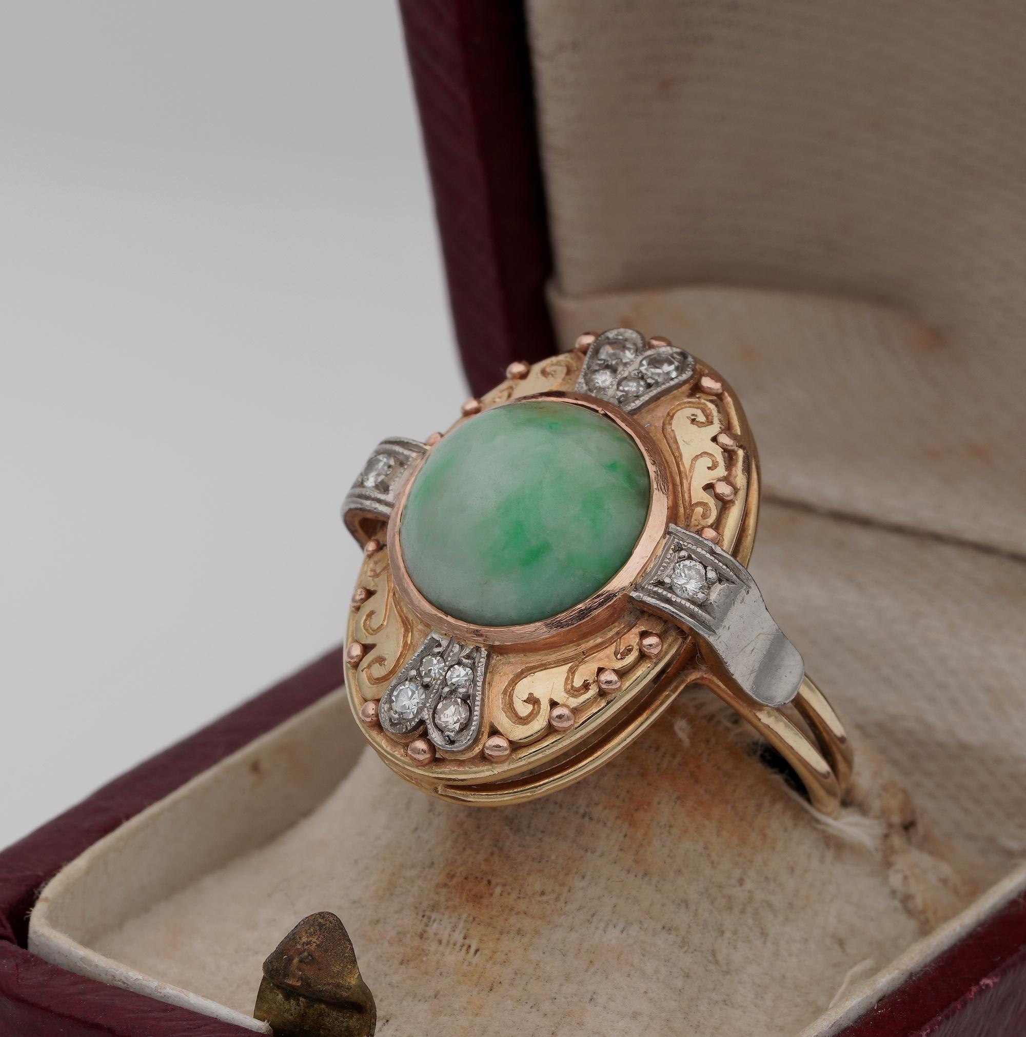 Edwardian Natural Jade and Diamond Panel Ring For Sale 2