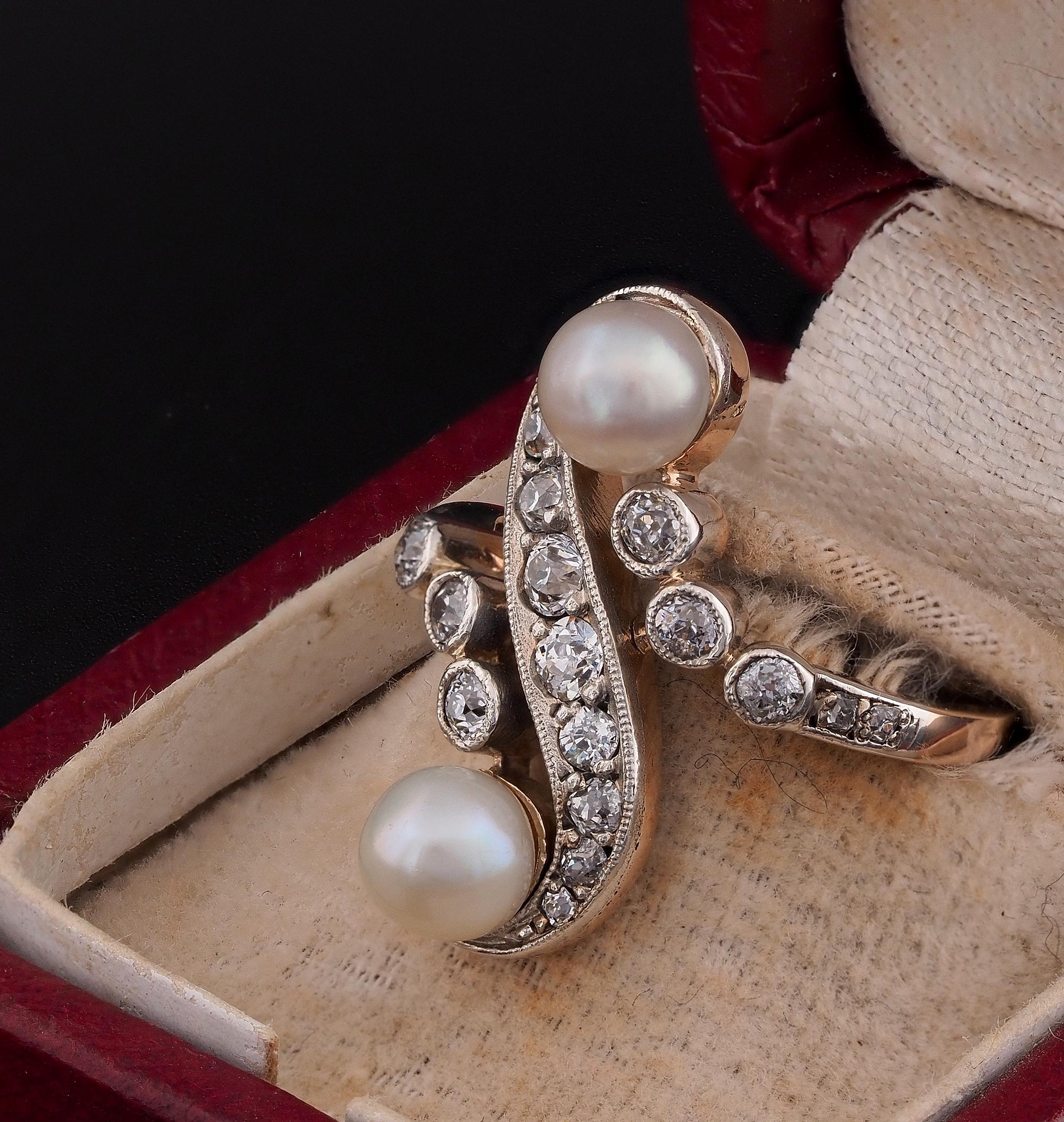 Edwardian Natural Pearl .85 Ct Mine Cut Diamond Rare ring For Sale 1