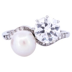Edwardian Natural Pearl and 1.35 Carat Diamond Toi et Moi Ring, Circa 1910