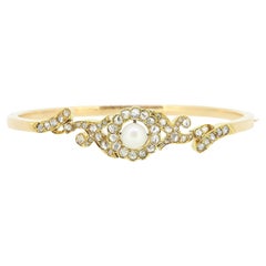 Edwardian Natural Pearl and Diamond Bangle