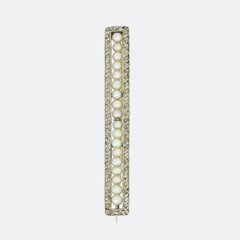 Edwardian Natural Pearl and Diamond Bar Brooch
