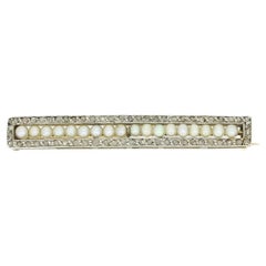 Antique  Edwardian Natural Pearl and Diamond Bar Brooch