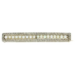  Edwardian Natural Pearl and Diamond Bar Brooch