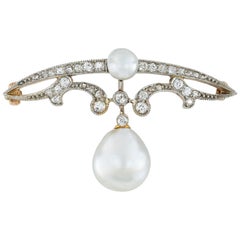 Broche eduardiano de perlas naturales y diamantes
