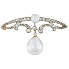 Edwardian Natural Pearl and Diamond Brooch