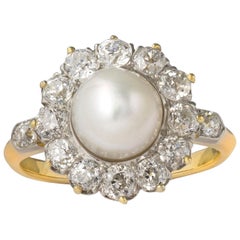 Anillo eduardiano de perlas naturales y diamantes