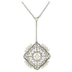 Edwardian Natural Pearl and Diamond Drop Necklace