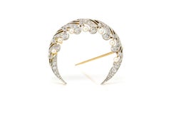 Edwardian Natural Pearl and Diamond Moon Brooch