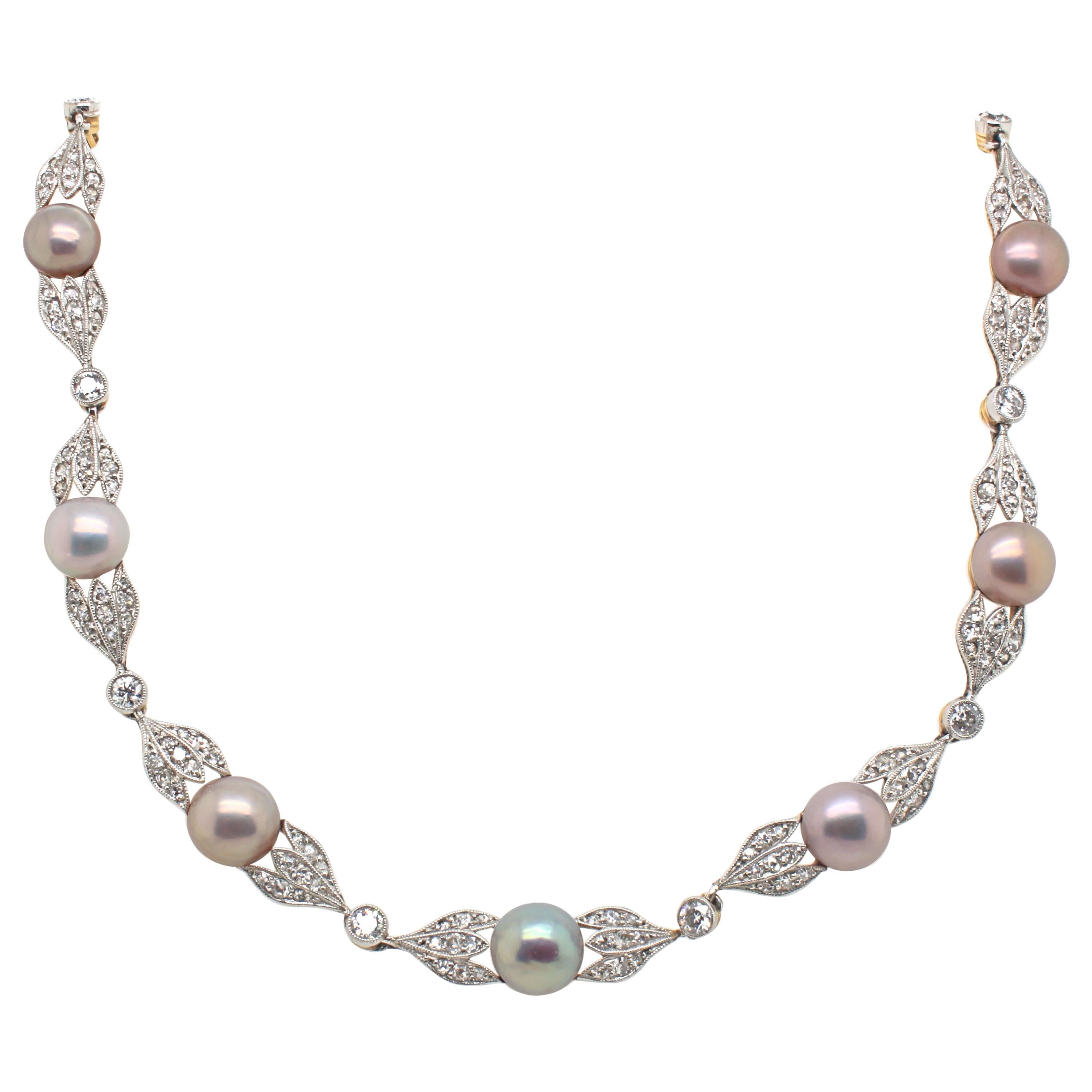 Edwardian Natural Pearl and Diamond Necklace, ca. 1900s