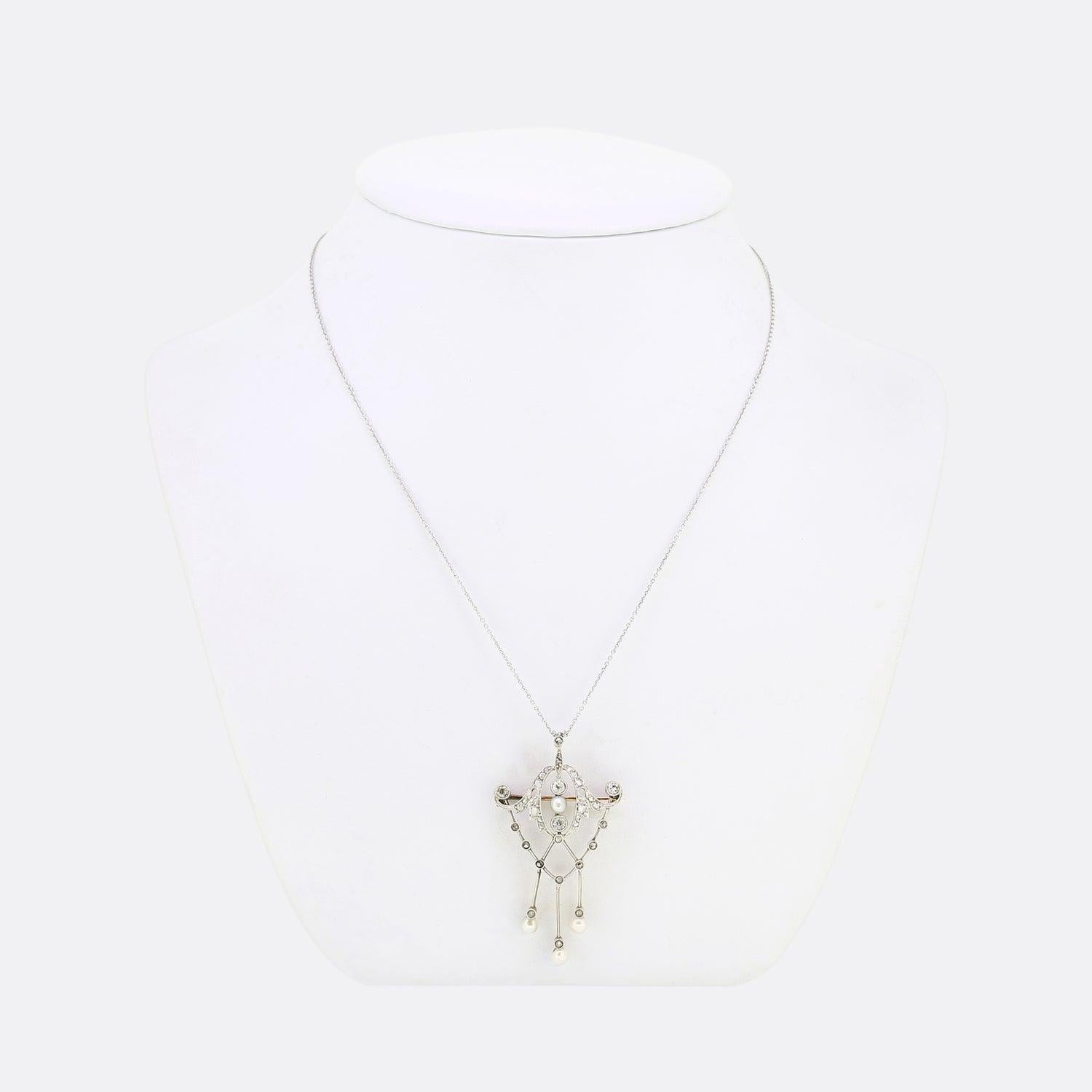 Edoardiano Collana edoardiana di perle naturali e diamanti in vendita
