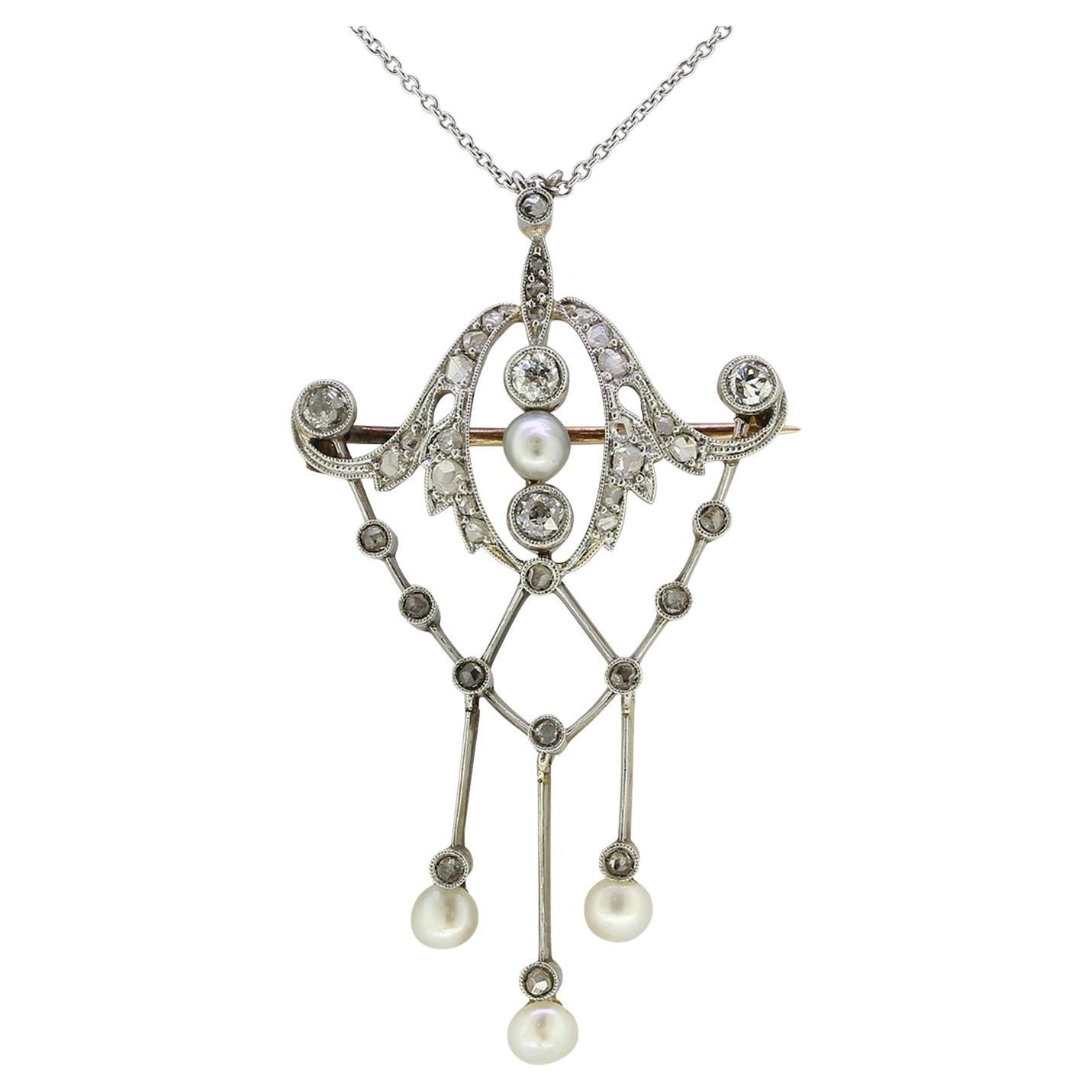 Collar eduardiano de perlas naturales y diamantes