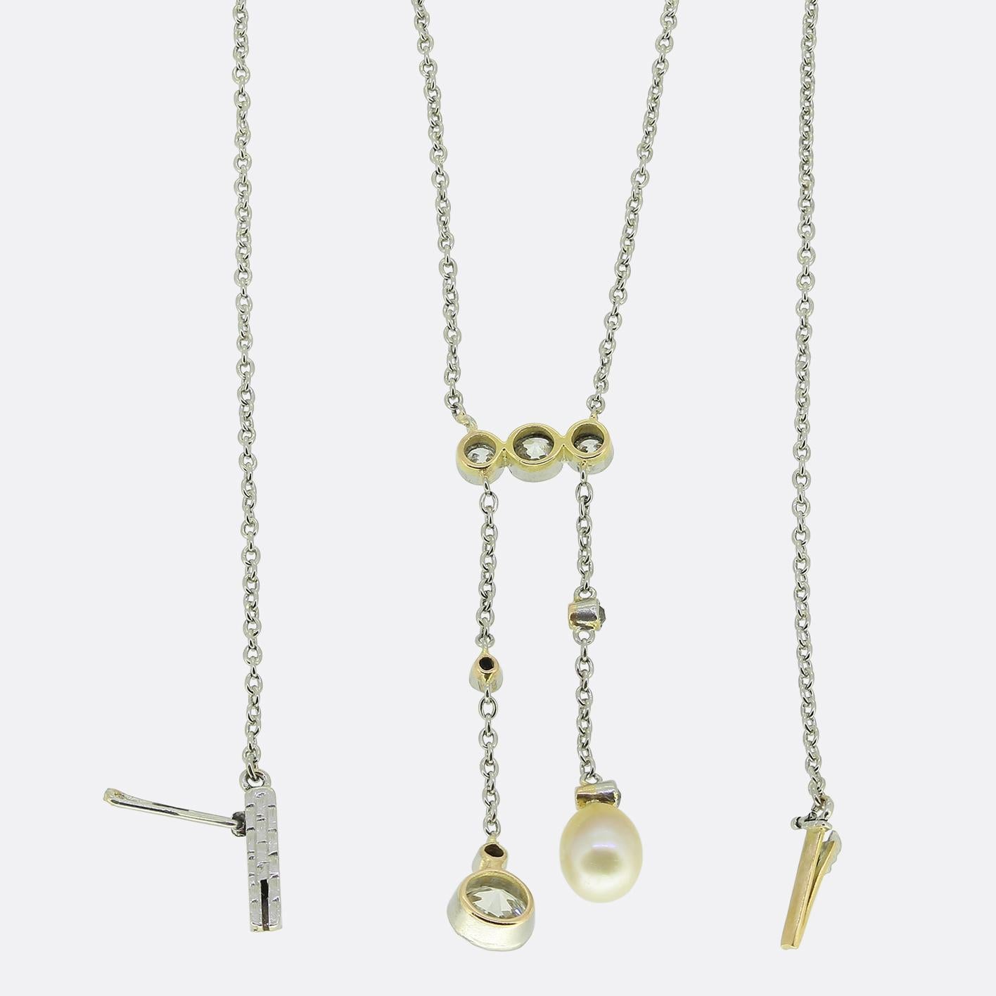 Edwardian Natural Pearl and Diamond Negligee Necklace In Good Condition For Sale In London, GB